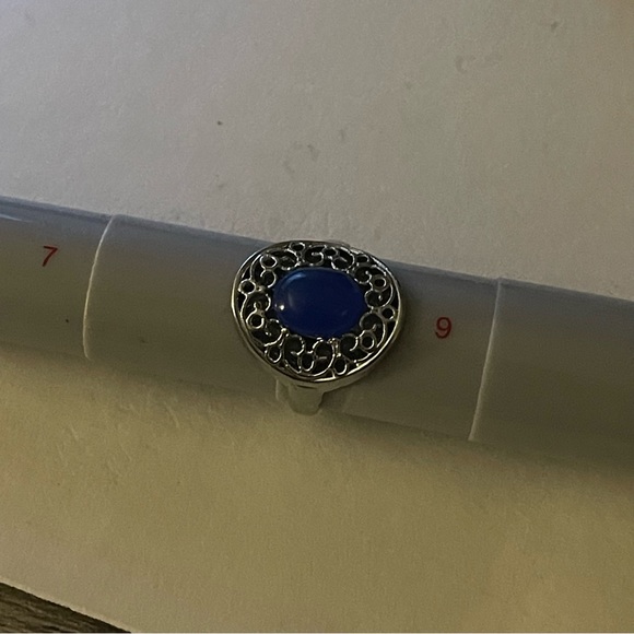 New Handmade Native Sterling Silver Bohemian Natural Dyed Blue Agate Ring - Picture 6 of 7